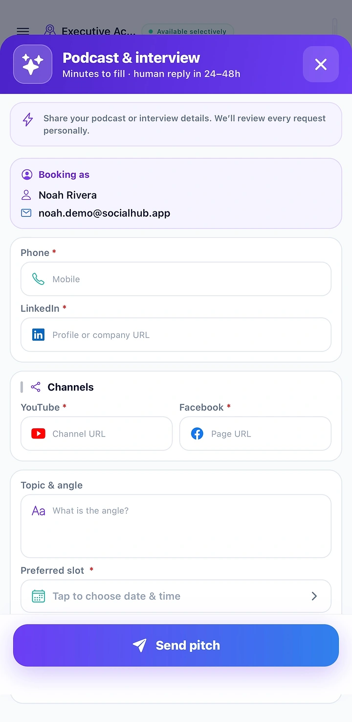 Podcast and interview booking form